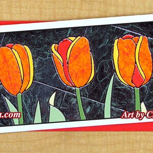 Fire Tulips Mosaic Card- Tarjeta de felicitación- Tarjeta larga grande- Cualquier ocasión- Tarjeta en blanco- Tarjeta de flores- Tarjeta de jardín-Tulipes tarjeta- Tarjeta de verano-Arte