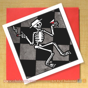 Petite carte de voeux squelette - toutes les occasions - carte vierge - carte d'art - carte mosaïque - carte de la mort - carte d'Halloween - carte gothique - carte de distorsion sociale