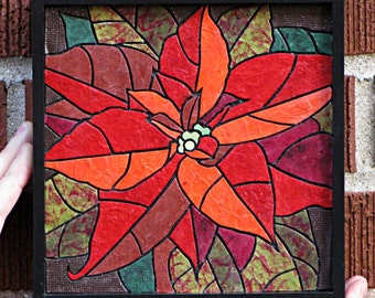 Poinsettia Mosaic- Paper Tile Mosaic- Mini- Original Art- Unique Process- Pointsetta- Poinsettia Art- Christmas Art- Xmas Art- Flower Art