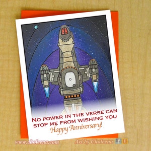 ¡Ningún poder en el versículo puede impedirme desearte un feliz aniversario! cita de Firefly pequeña tarjeta de felicitación - Serenity Firefly TV show fan