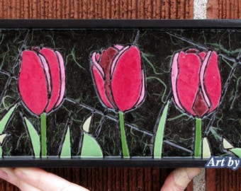 Fuchsia Tulip- Paper Tile Mosaic- Mini- Original Art- Unique Process- Tulip Art- Gardening Art- Nature Art- Flower Art- Spring Art- Pink Art