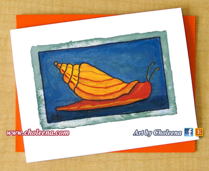 Sea Card Teardrop Snail Small Greeting Card Shell Card Snail Card Ocean Card Blank Card Any Occasion Orange Shell Card Orange Card