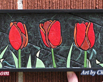 Red Tulip- Paper Tile Mosaic- Mini- Original Artwork- Unique Process- Tulip Art- Mosaic Art- Spring Art- Flower Art- Gardening Art- Red Art