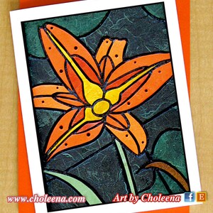 Tiger Lily Mozaïek Kaart- Wenskaart- Kleine Kaart- Elke Gelegenheid- Blanco Kaart- Bloemenkaart- Tuinkaart- Oranje Kaart- Zomerkaart- Bloom Kaart