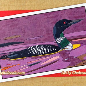 Carte de mosaïque de huard- carte de voeux- grande carte longue- n’importe quelle occasion- carte blanche- carte d’oiseau- carte pourpre de huard de coucher du soleil- carte pourpre d’eau