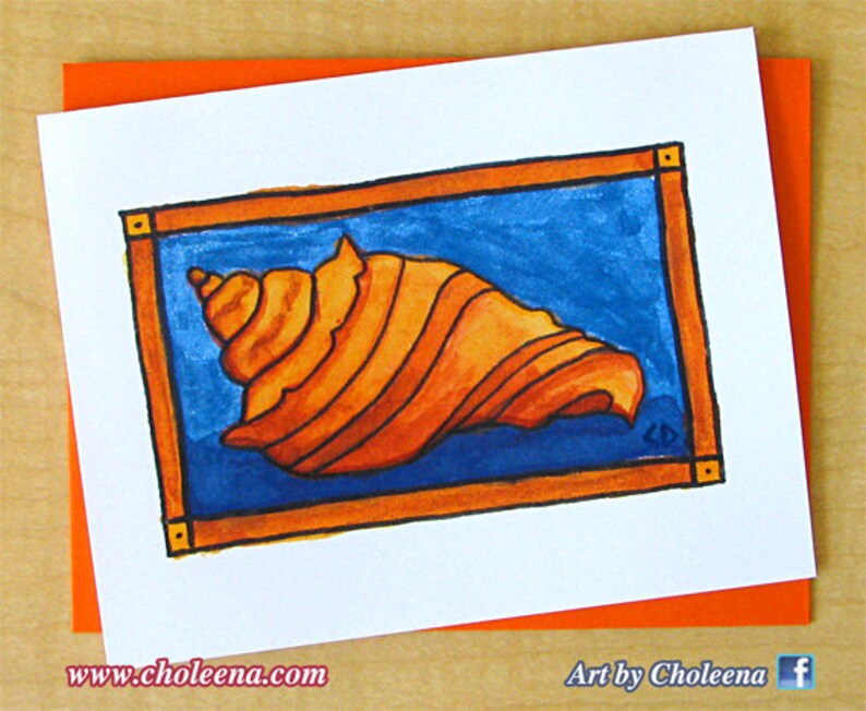 Sea Card Teardrop Snail Small Greeting Card Shell Card Snail Card Ocean Card Blank Card Any Occasion Orange Shell Card Orange Card