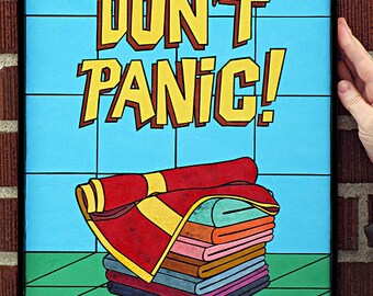 Don't Panic- Paper Tile Mosaic- Small- Original artwork- Unique- Hitchhikers Guide to The Galaxy- Zaphod Beeblebrox- Arthur Dent- Towel art