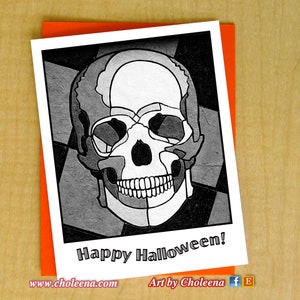 Schädel Halloween Karte- Grußkarte- Kleine Karte- jeder Anlass- Blanko Karte- Totenkopf Karte- Halloween Karte- Happy Skull Karte