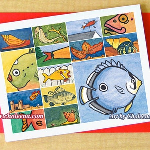 Angel Fish Collage - Cartão de felicitações - Pequeno - Qualquer ocasião - Cartão em branco - Cartão de peixe - Cartão oceano - Cartão aquarela - Vida marinha - Cartão artístico - Cartão mosaico