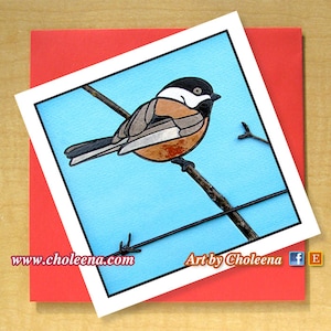 Chickadee Mosaik Karte - Grußkarte - klein - jede Gelegenheit - leere Karte - Chickadee Karte -Vogel-Karte -Feld-Karte -Natur-Karte - Stacheldraht-Karte