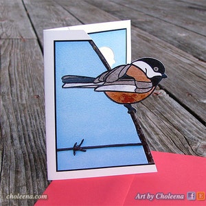 Chickadee Mozaïek 3D Knipsel Kleine Wenskaart- Elke Gelegenheid- Lege Kaart- Chickadee Kaart- Vogelkaart- De Kaart van de Aard van het gebied- Kaart van het Prikkeldraad