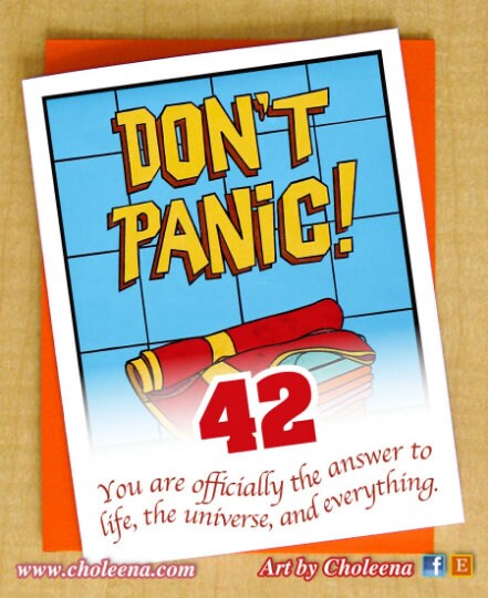 ELECTRONIC Don't Panic 42nd birthday card- Small Card- Douglas Adams birthday card- Hitchhikers Guide to The Galaxy card- Douglas Adams 42