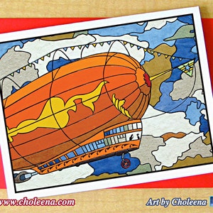 Zeppelin- Carte de vœux- Petite carte- Toute occasion- Carte Blanche- Carte Steampunk- Carte Industrielle- Carte Geeky- Carte Firefly- Carte Serenity