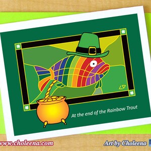 Truite arc-en-ciel-carte de voeux-petit-carte de la Saint-Patrick-carte de la Saint-Patrick-carte irlandaise-carte de la chance-pot d'or-carte de poisson
