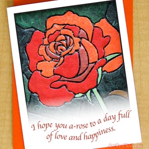 A-rose zu einem Tag voller Liebe und Glück Rose Karte -Grußkarte - leere Karte - Valentinstag Karte - Liebe Blühen Karte - rote Blumenkarte