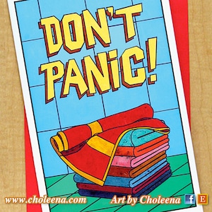 Don't Panic- Wenskaart- Grote Kaart- Elke Gelegenheid- Lege Kaart- Lifters Gids voor de Melkweg- Douglas Adams- Handdoekdag- 42- Arthur Dent