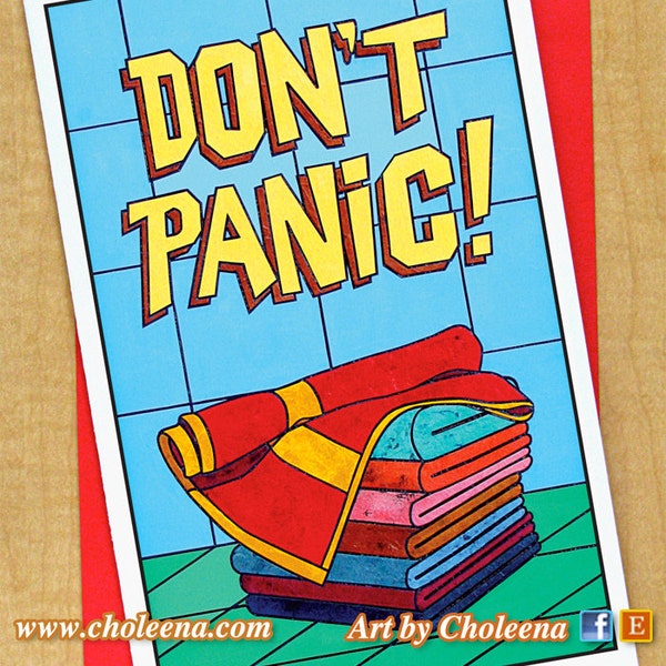 Don't Panic- Greeting Card- Large Card- Any Occasion- Blank Card- Hitchhikers Guide to The Galaxy- Douglas Adams- Towel Day- 42- Arthur Dent