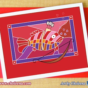 Cupido Pescado- Tarjeta de felicitación- Pequeño- San Valentín- Tarjeta en blanco- Tarjeta romántica- Tarjeta de los amantes- Tarjeta Cupido- Tarjeta de aniversario- Tarjeta de vidrio manchado
