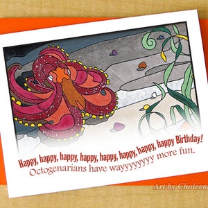 80-89 Jahre alt. Alles Gute zum Geburtstag Octopus oktogenare Karte - Gruß kleine Karte - leere Karte - Octopus Karte - Mosaik Karte - Ozean Karte - Steampunk