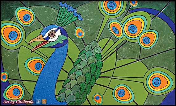 Peacock- Paper Tile Mosaic- Medium- Original Art- Unique Process