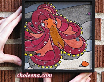 Octopus- Paper Tile Mosaic- Mini- Original Art- Unique Process- Small Art- Octopus Art- Ocean Art- Steampunk Art- Squid Art- Mosaic Art