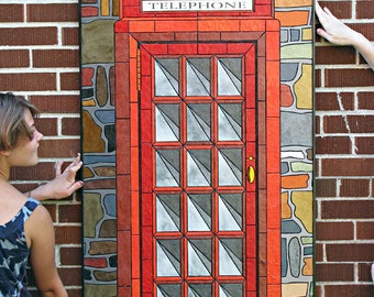 Telephone Booth- Paper Tile Mosaic- Large- Original art- Unique process- Comic Art- Phone Booth- London art- British art- Telephone art