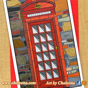 Telefon Booth - Grußkarte - groß - jede Gelegenheit - leere Karte - britische Karte - englische Karte - Geeky Karte - Telefon-Karte - Steampunk-Karte - Mosaik