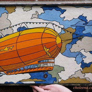 Zeppelin - Mosaico di piastrelle di carta - Piccolo - Arte originale - Processo unico - Dirigibile, dirigibile, volare, Aeropunk, Industriale, Steampunk Art - Arte Geek