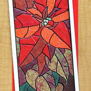 Tarjeta de mosaico Poinsettia- Tarjeta de felicitación- Grande largo- Cualquier ocasión- Tarjeta en blanco- Tarjeta de Navidad- Tarjeta de Navidad- Tarjeta de vacaciones- Tarjeta de invierno