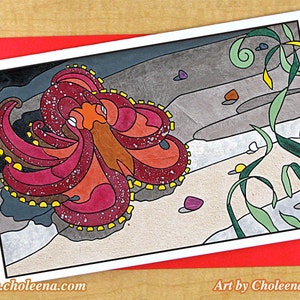 Octopus- Wenskaart- Grote Kaart- Elke Gelegenheid- Lege Kaart- Octopuskaart- Kraken Kaart- Inktviskaart- Oceaan- Mozaïek Kunstkaart- Steampunk Kaart