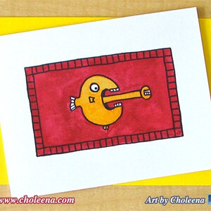 Alien Fish- Wenskaart- Klein- Elke gelegenheid- Lege kaart- Aliens Mouth- Fish card- Funny Fish- Fish art card- Original Aquacolor art card