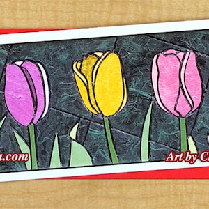 Multi-color Tulipnes Mosaico Tarjeta de Felicitación- Tarjeta Larga Grande- Cualquier Ocasión- Tarjeta en blanco- Tarjeta de la flor- Tarjeta de jardín-Tulipes tarjeta- Tarjeta de verano-Arte