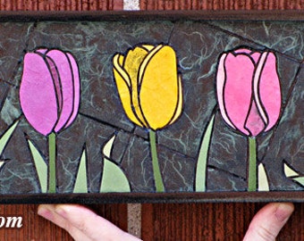 Multicolor Tulip- Paper Tile Mosaic- Mini- Original Art- Unique Process- Spring Art- Rainbow Flower- Rainbow Art- Paper Tulip Tile Art