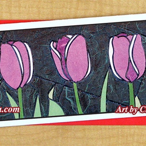 Purple Tulips Bloom Large Long Greeting Card- Any Occasion Blank- Garden Card- Spring Card- Tulips Card- Purple Card- Tulip Card- Art Card