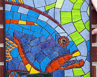 Fish Head Mosaic- Paper Tile Mosaic- Small- Original Art- Unique Process- Fish Art- Mosaic- Tile Art- Paper Art- Ocean Art- Fishing Tile Art