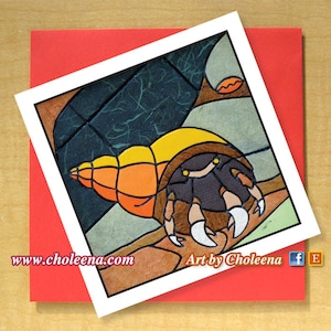 Hermit Crab- Greeting Card- Small Square Card-Any Occasion- Blank Card- Ocean Card- Sea Floor- Water Card- Ocean Reef- Shell Card- Art Card