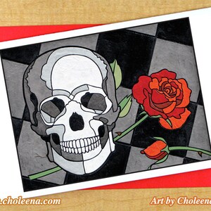 Schädel und Rose Grußkarte - große Karte - jede Gelegenheit leere Karte - Goth Karte - Gothic Karte - Death Card - romantische Liebeskarte - Valentinstag-Karte