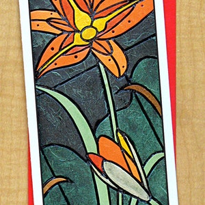 Tiger Lily Mosaic Card- Tarjeta de felicitación- Tarjeta larga grande- Cualquier ocasión- Tarjeta en blanco- Tarjeta de jardín- Tarjeta de jardín- Tiger Lily Card- Tarjeta de verano