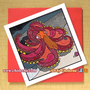Octopus Card- Greeting Card- Small Card-Any Occasion- Blank Card- Ocean Card- Steampunk Card- Sea Floor- Water Card- Ocean Reef- Purple Card