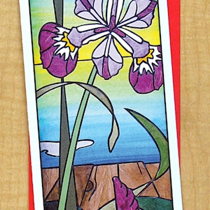 Tarjeta Iris- Tarjeta de felicitación- Tarjeta larga grande- Cualquier ocasión- Tarjeta en blanco- Tarjeta de agradecimiento- Tarjeta de flores- Tarjeta de jardín- Tarjeta de arte- Tarjeta de verano