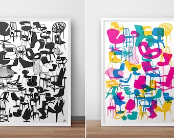 Shapes of Iconic Chairs. DOUBLE SIDED POSTER