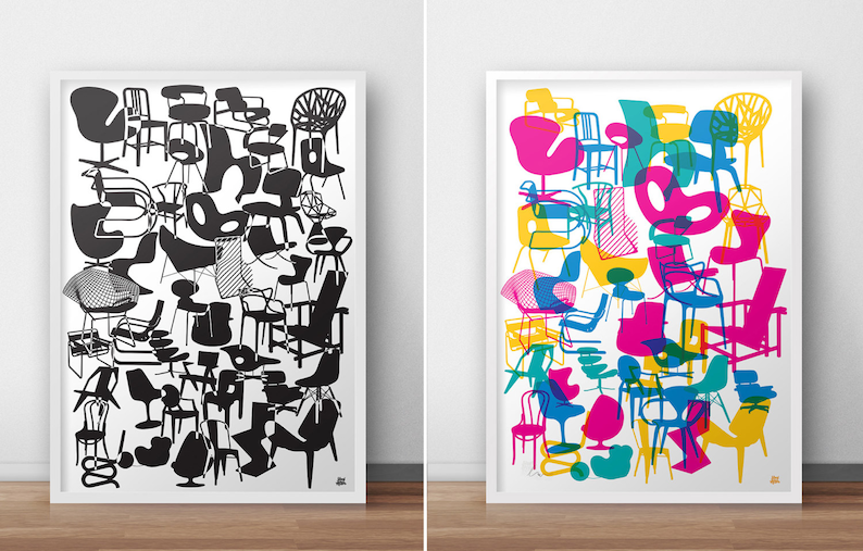 Shapes of Iconic Chairs. DOUBLE SIDED POSTER image 1