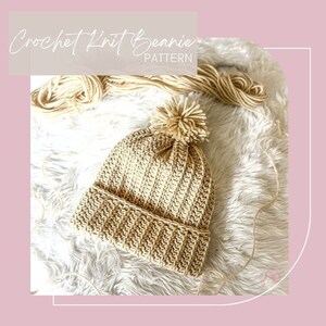 Crochet Knit Beanie Pattern Pom Pom Gender Neutral Hat