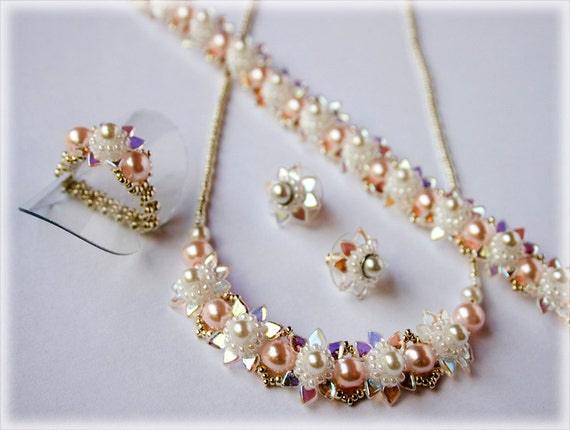 Libling set (necklace, bracelet, earrings, ring) beading TUTORIAL