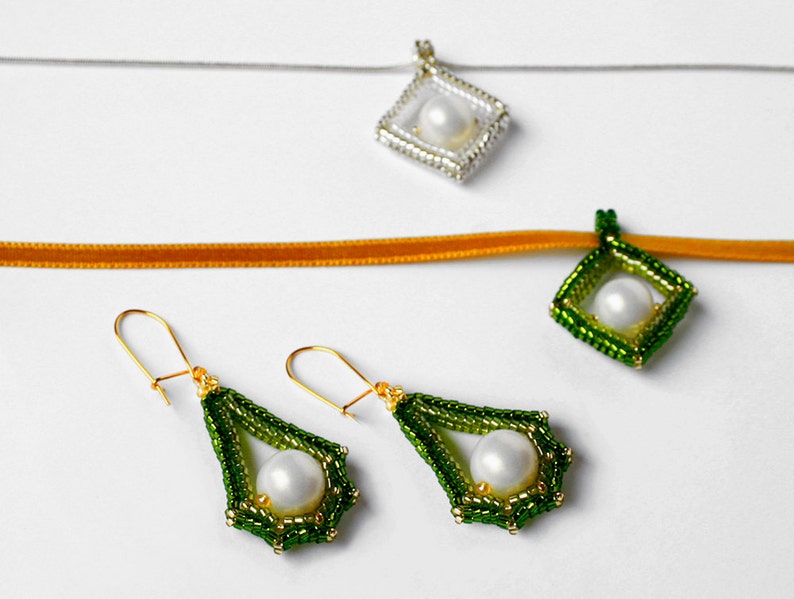 Corners pendant set beading TUTORIAL Etsy