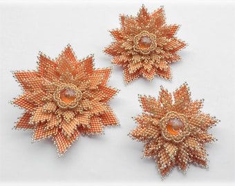 Flowers brooches in 3 sizes beading TUTORIAL
