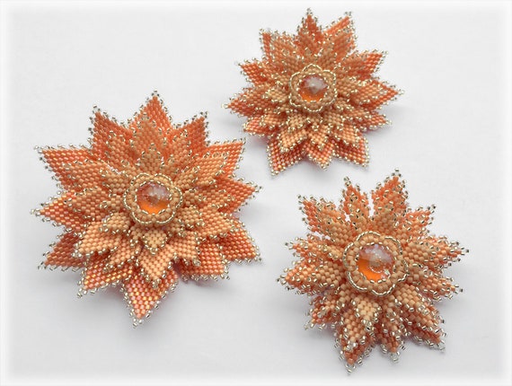 Flowers brooches in 3 sizes beading TUTORIAL