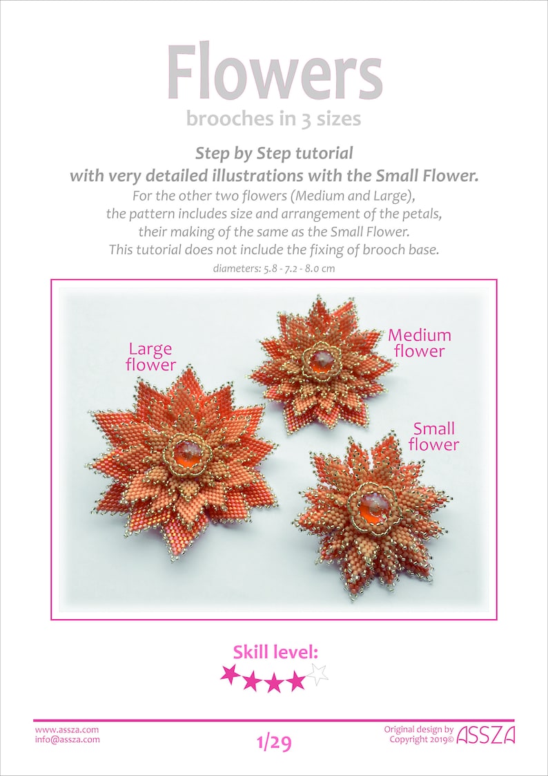 Flowers brooches in 3 sizes beading TUTORIAL image 6