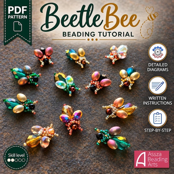 BeetleBee Beading Tutorial – Beaded Bee PDF Pattern with Tulip Petal Beads