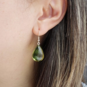 Green Caribbean Amber Drop Earrings, Genuine Amber, Apple Green Amber Earrings